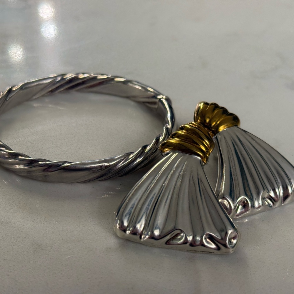 Taxco Sterling Silver and Brass Jewelry Set - Bracelet and Earrings